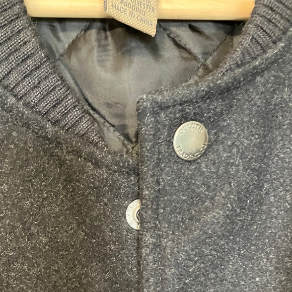 Duluth Trading Co Black Wool and Tan Canvas Workwear Sleeves Varsity Jacket - Picture 5 of 8